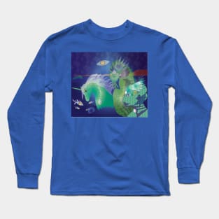 Unicorn and friends in the sea in the full moon Long Sleeve T-Shirt